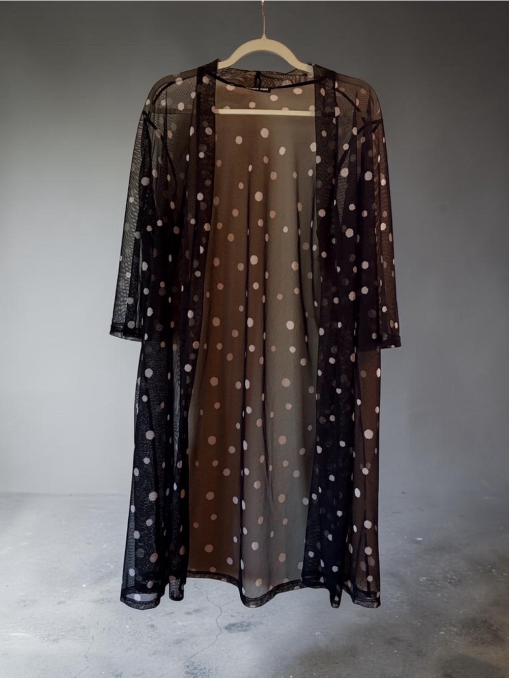 Double Take Black Sheer Mesh Polka Dot Duster Cardigan Kimono